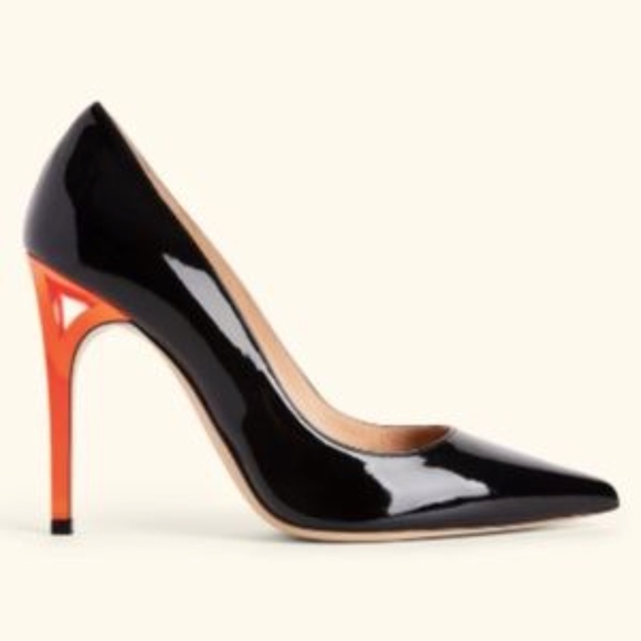 M Gemi Arcata 105MM Heels Black Patent & Orange - Picture 1 of 2